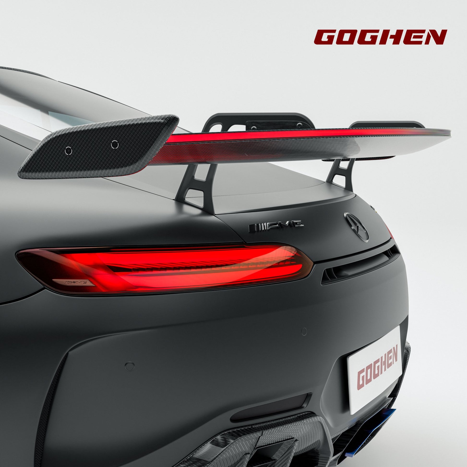 PRE ORDER Pre-Preg Carbon Fiber LED Swan Neck Spoiler for AMG GT/GTS/GTC/GTR - Goghen Designs