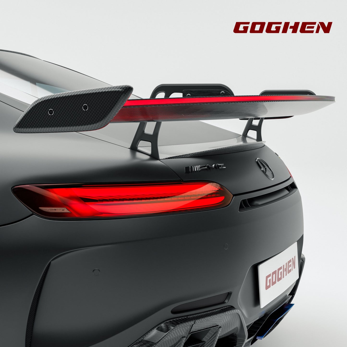 PRE ORDER Pre-Preg Carbon Fiber LED Swan Neck Spoiler for AMG GT/GTS/GTC/GTR - Goghen Designs