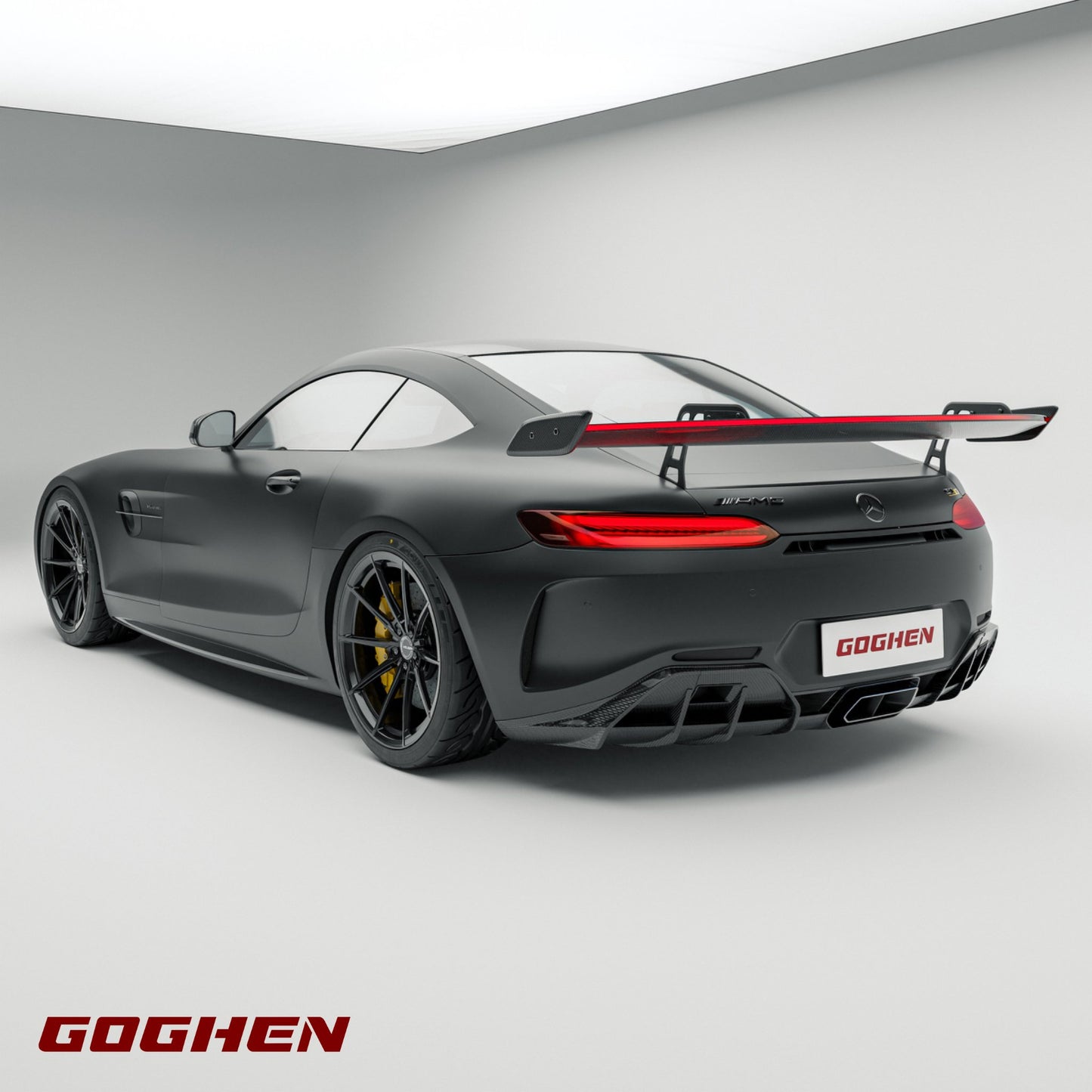 PRE ORDER Pre-Preg Carbon Fiber LED Swan Neck Spoiler for AMG GT/GTS/GTC/GTR - Goghen Designs